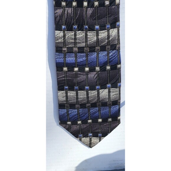 Blue Geometric Silk Tie Set Lot of 3 – Harvé Benard, Stafford, Polifroni Milano - Picture 10 of 16